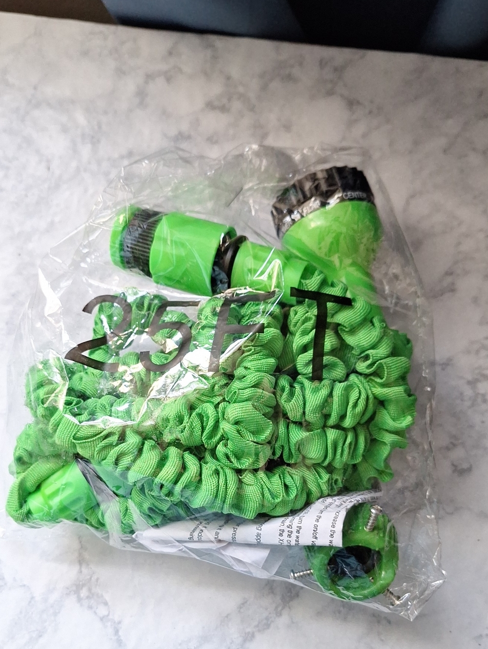 25ft Green Expandable Garden Hose with Spray Nozzle - Unbranded